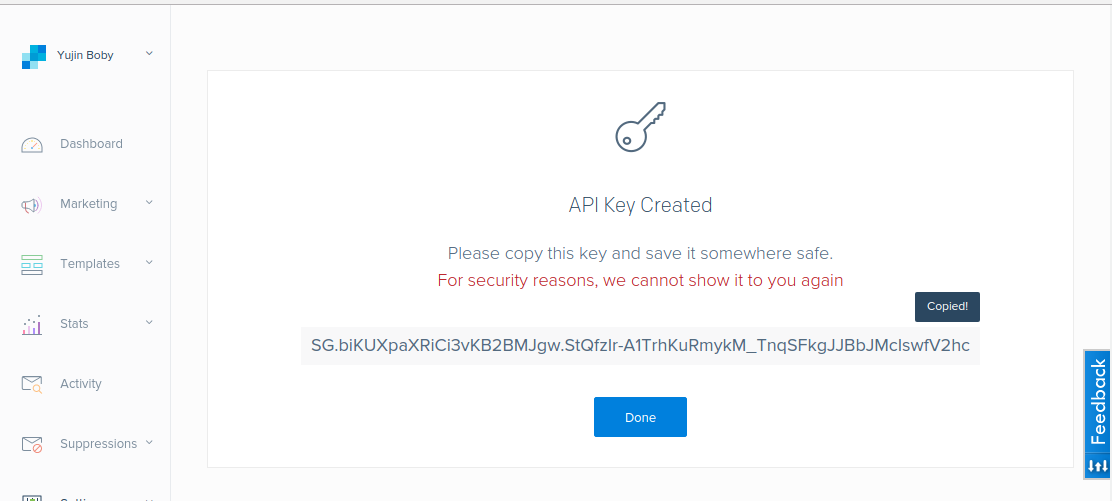 sendgrid api key created