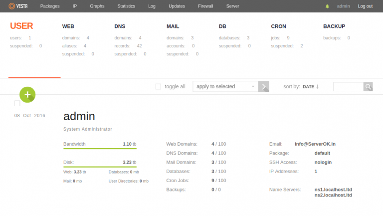 VestaCP Free Hosting Control Panel