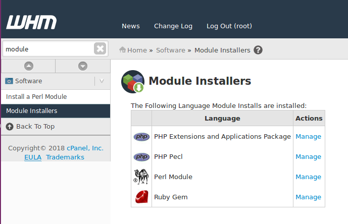 WHM Software Module Installers