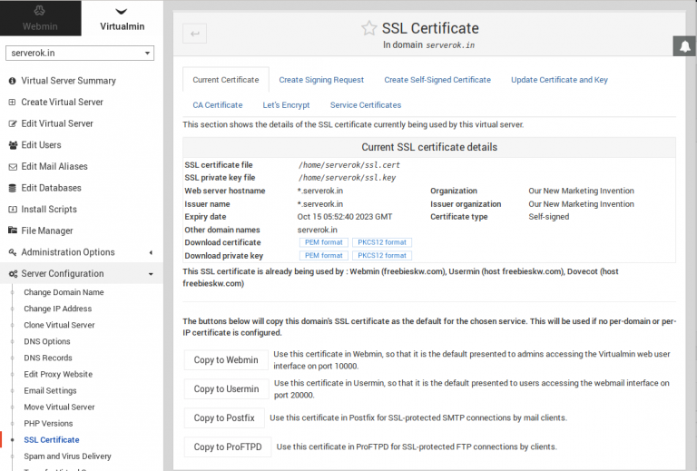 Virtualmin SSL Install