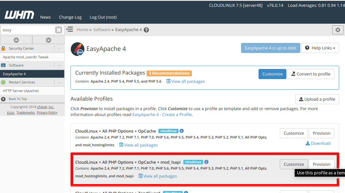 Enable CloudLinux PHP lsapi