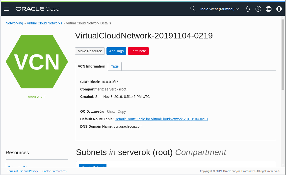 Oracle Virtual Cloud Network