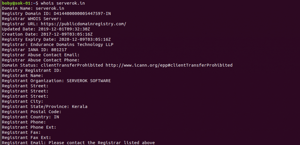 Linux whois command - ServerOK