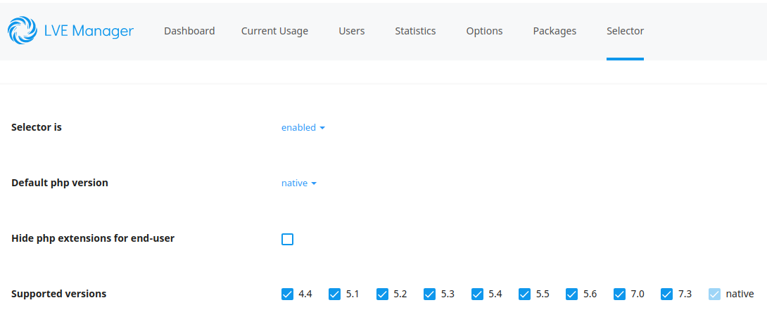 cloudlinux php selector