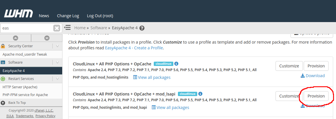 WHM EasyApache 4  PHP missing