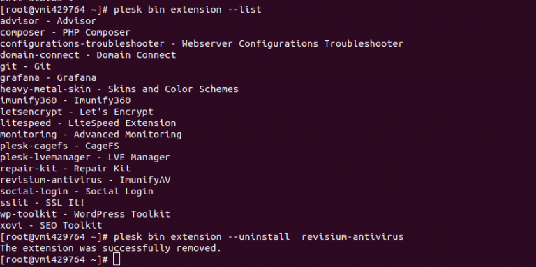 Uninsall Plesk Extension