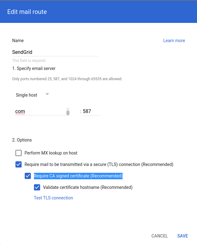 G Suite Edit mail route