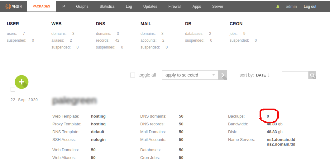 VestaCP disable Backups