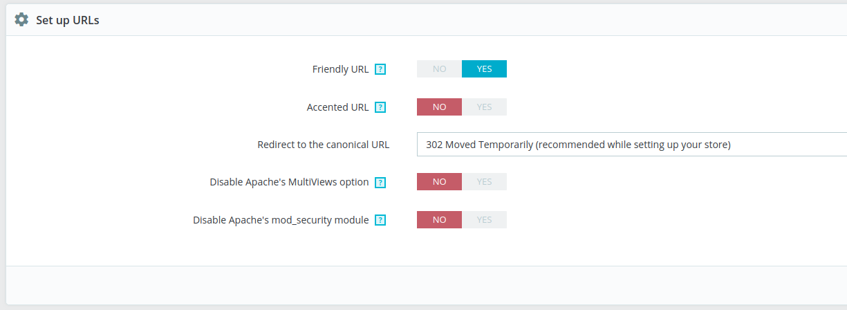 PrestaShop SEO URL configuration