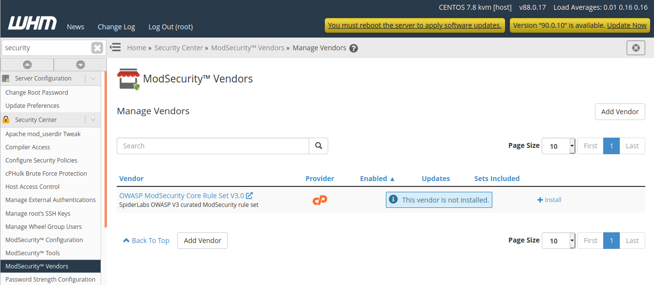 cpanel modsecurity vendors