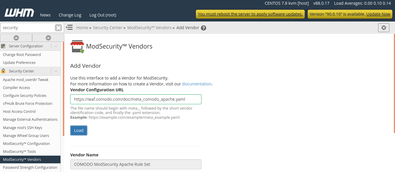 cpanel modesecurity add vendor