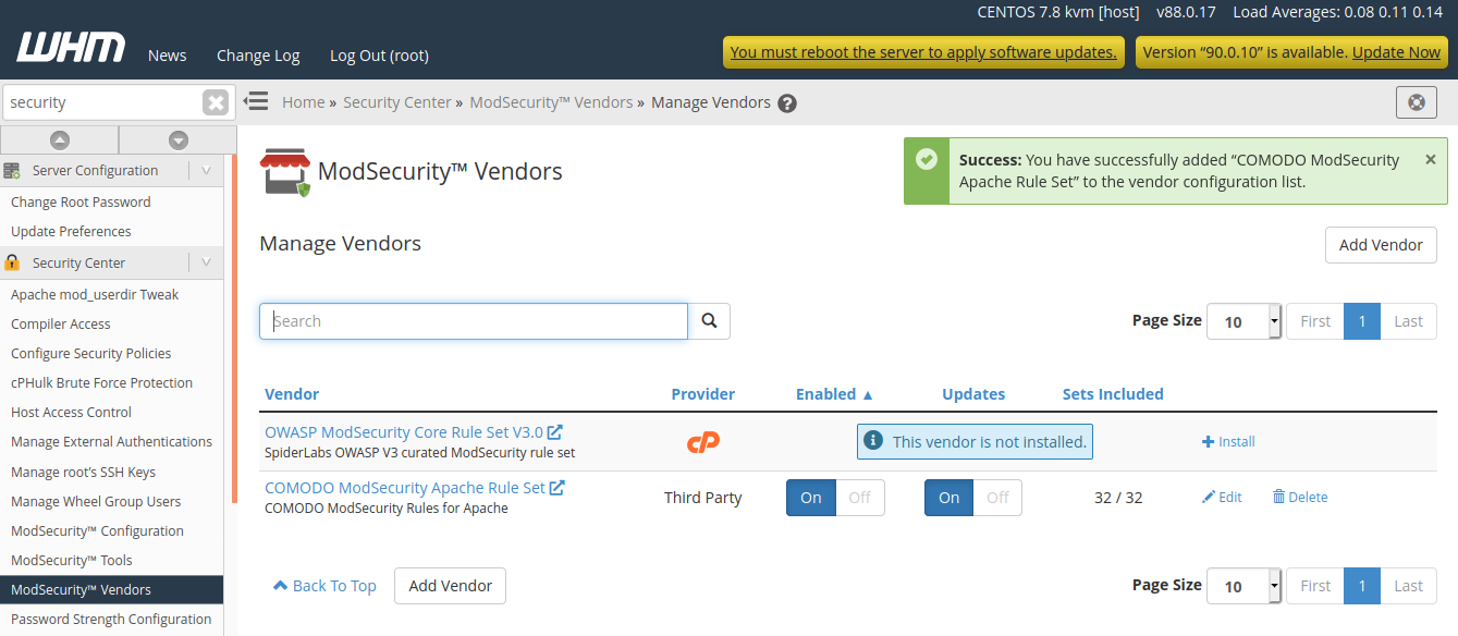 Enable ModSecurity in Cpanel Server