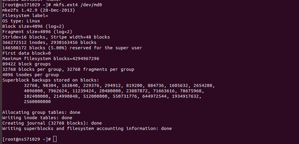 formatting raid 5 array