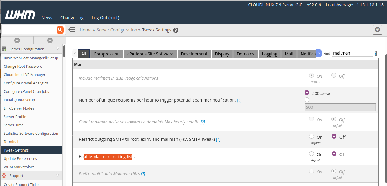 Cpanel/WHM nonaktifkan tukang pos