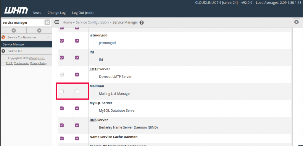 WHM Cpanel Service Manager