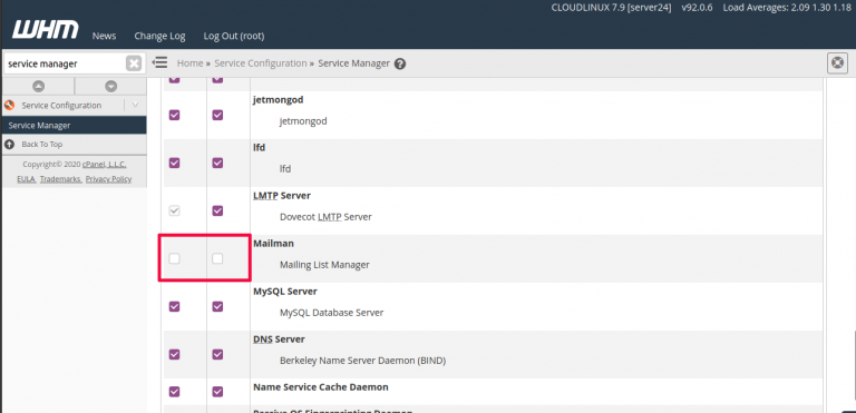 WHM Cpanel Service Manager