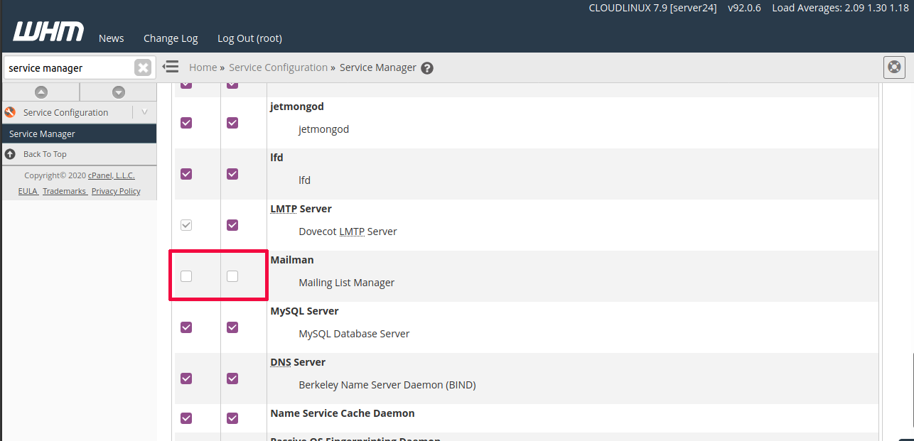WHM Cpanel Service Manager