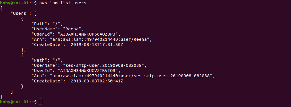 aws iam list-users
