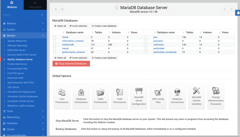 virtualmin mysql password