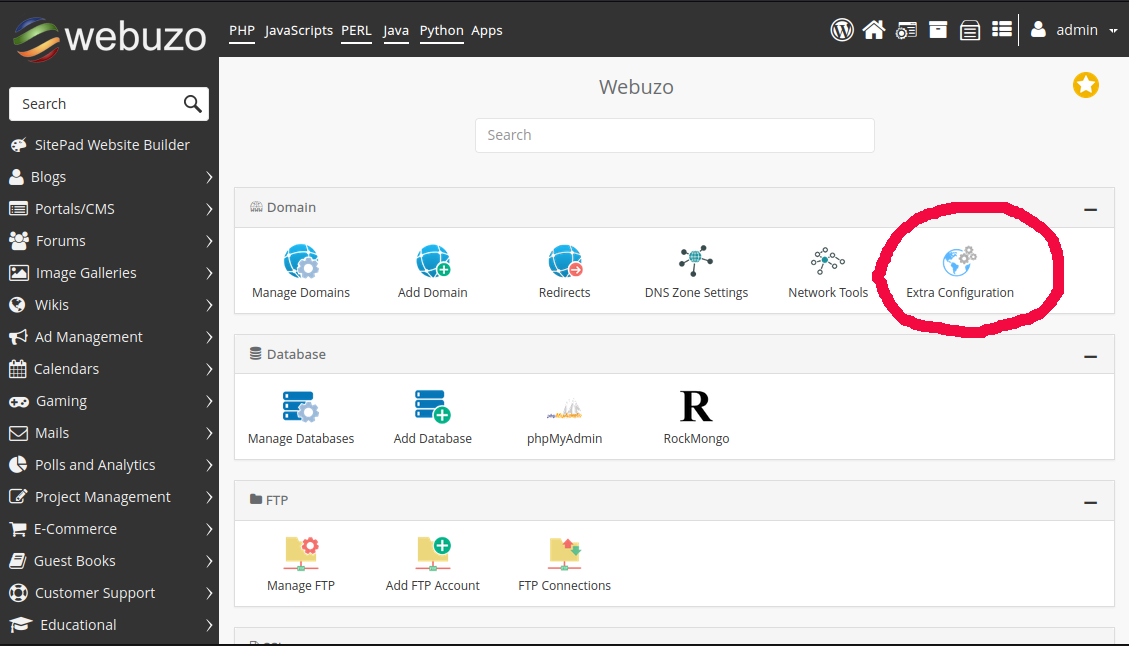 Webuzo Extra configuration