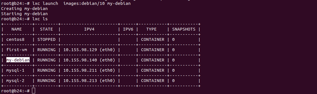 lxd debian container