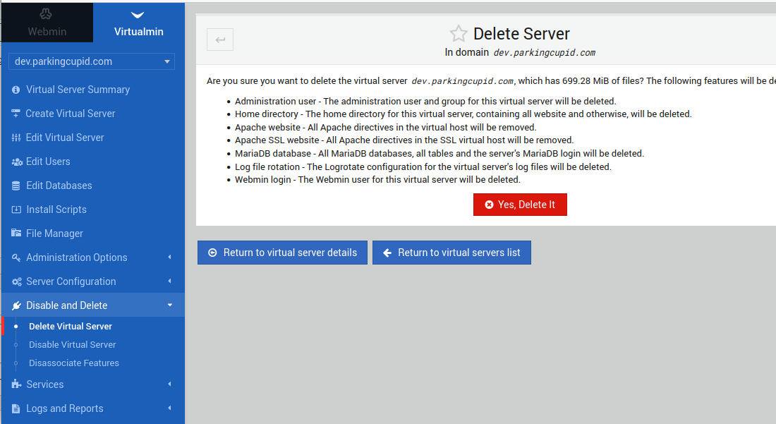 How to Delete Website (Virtual Server) in Virtualmin