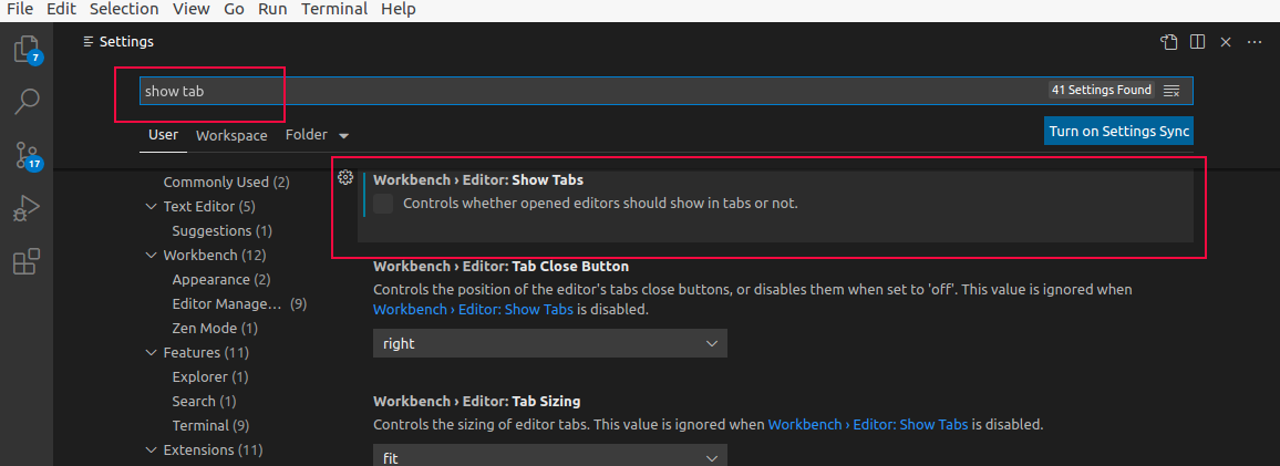 Visual Code Studio Show Tabs