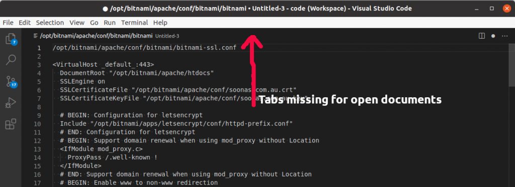 visual code studio tabs missing