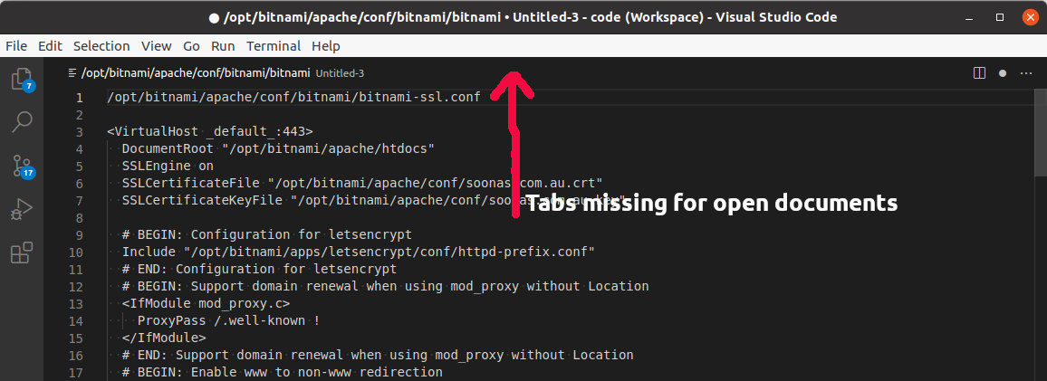 Visual Code Studio Missing Tabs for Open Files