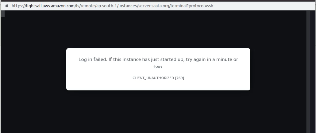 Amazon Lightsail Log in failed – CLIENT_UNAUTHORIZED