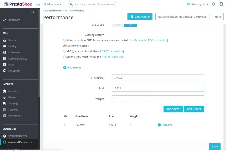 Enable memcached in PrestaShop