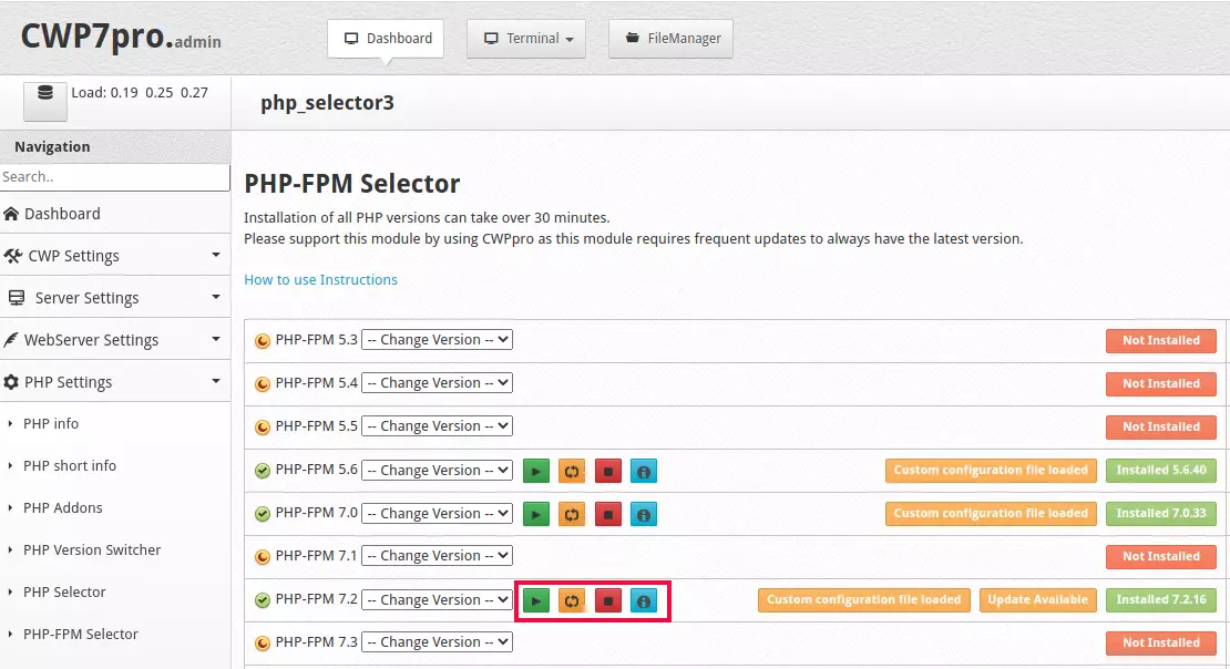 centos panel restart php-fpm service