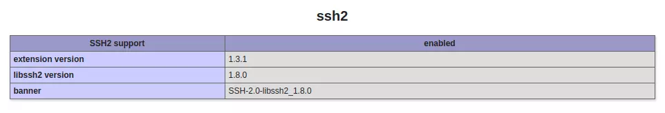 Cpanel php-ssh2 module phpinfo