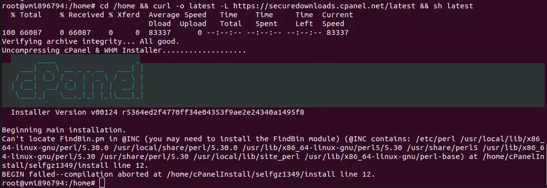 Ubuntu Cpanel FindBin error