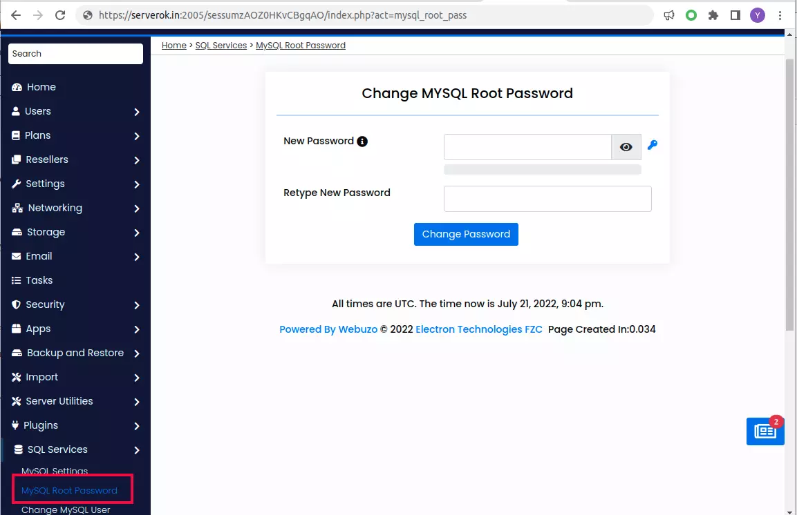 change-mysql-root-password-in-webuzo-serverok