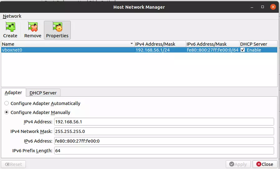 VirtualBox Host Network manager