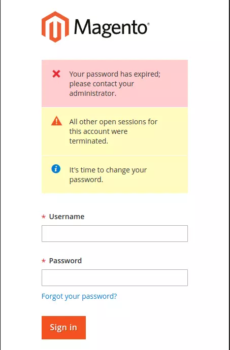 Magento 2 Password expired error