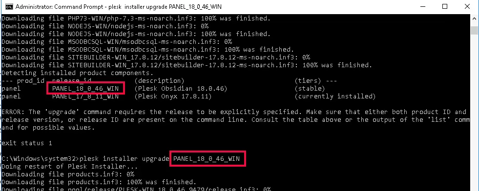 Upgrade Plesk on Windows Server