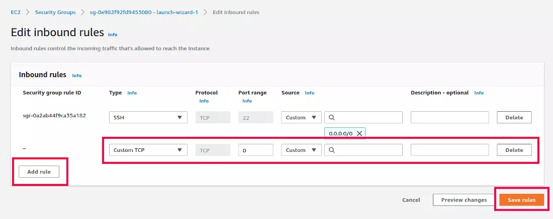 how to add inbound rules in aws ec2