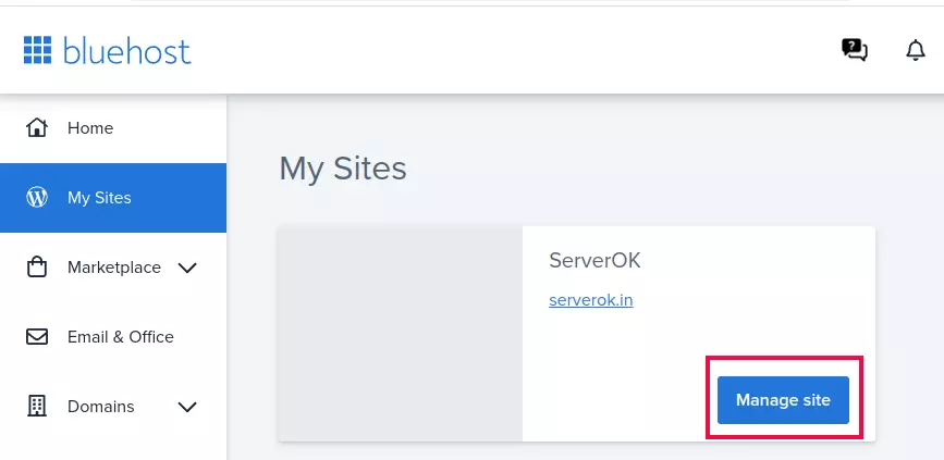 bluehost manage sites