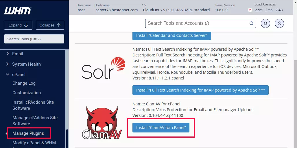 ClamAV installation on cPanel Server though WHM