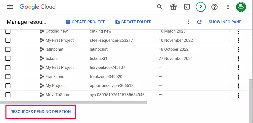 GCP projects pending deletion